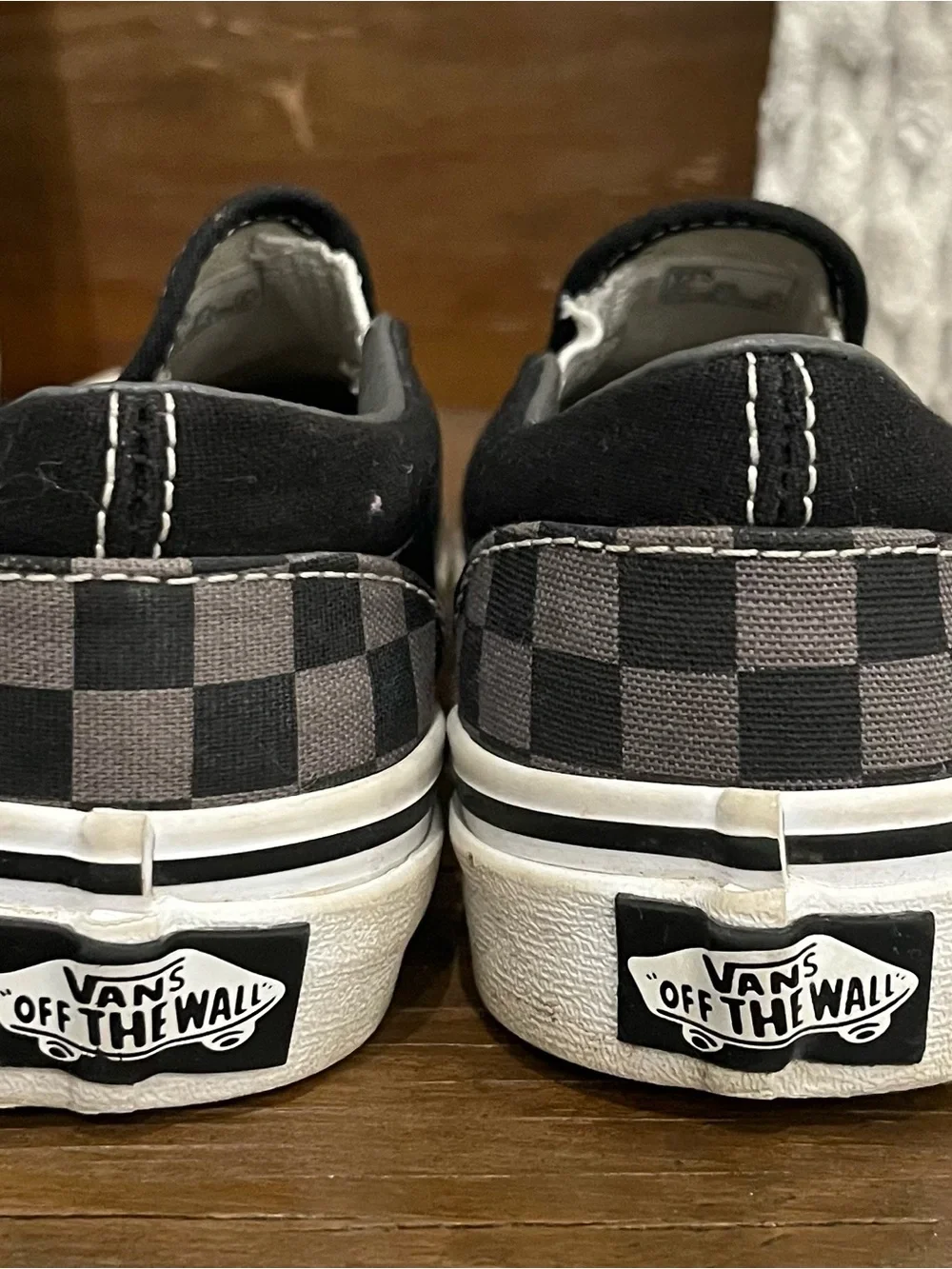 Boys size 13 Vans Kids Slip-On Checkerboard Sneakers - Black & Gray